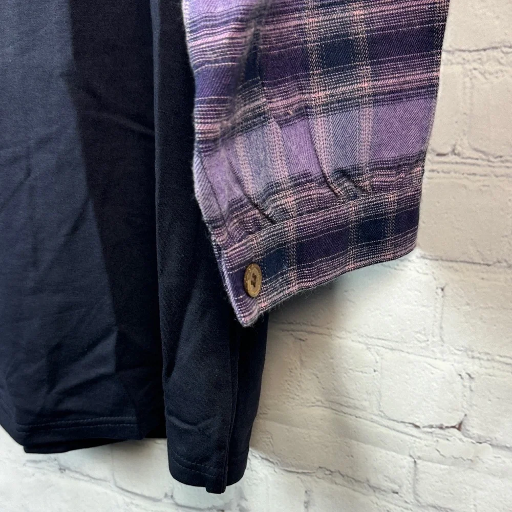 BloomChic Navy and Purple Plaid Long Sleeve Henley Top Plus Size 1X - Picture 4 of 7
